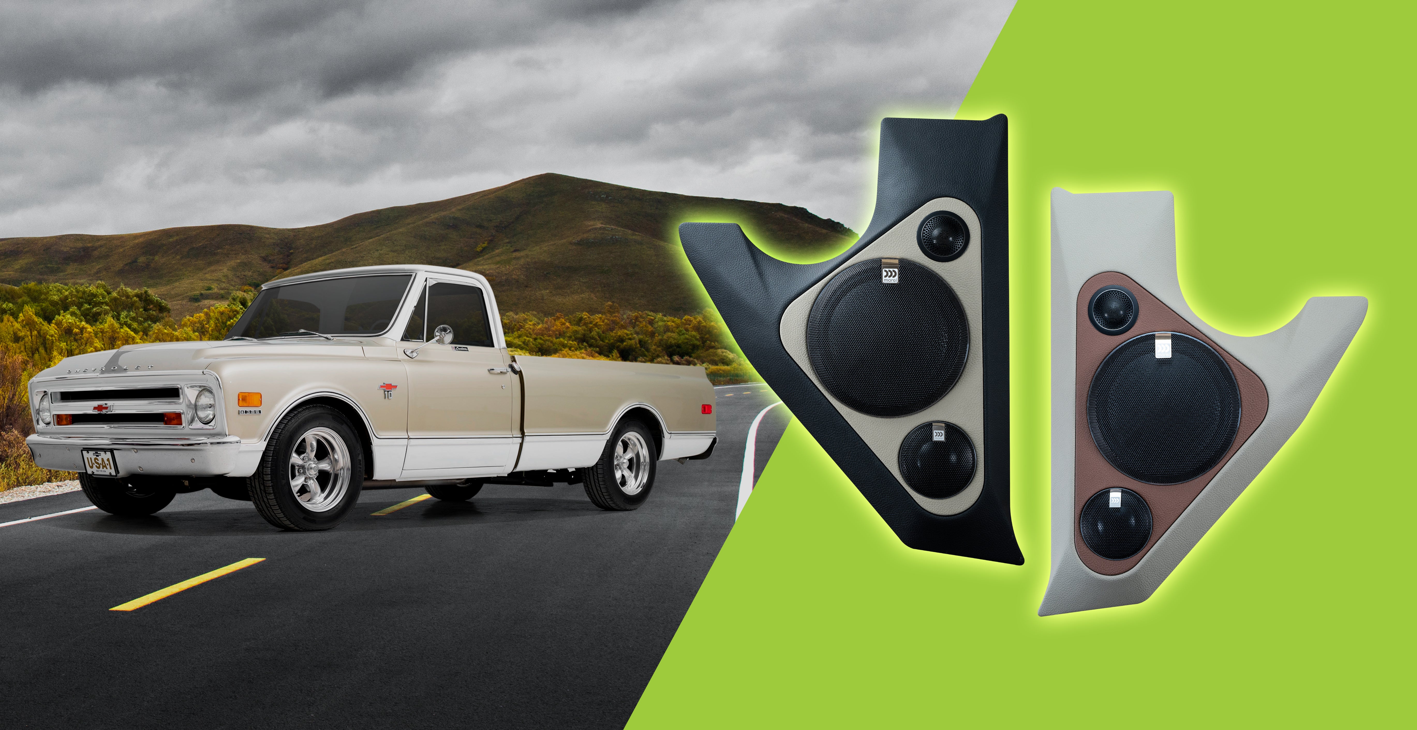 67-72 CHEVY C10 Premium Audio Kick Panels Loaded with Morel Nano Carbon Speakers
